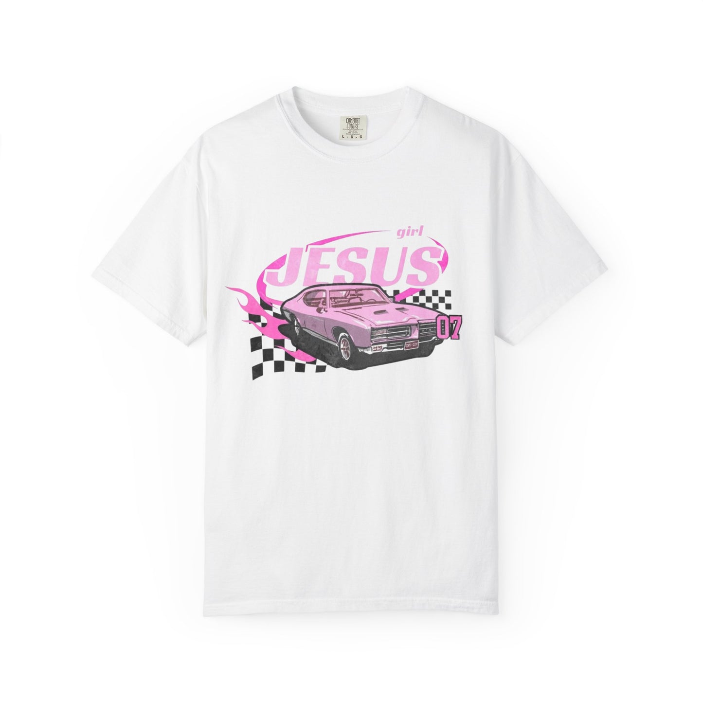 Christian Girl | Pink Race Car Graphic T-shirt | Christian Faith Based T-shirt