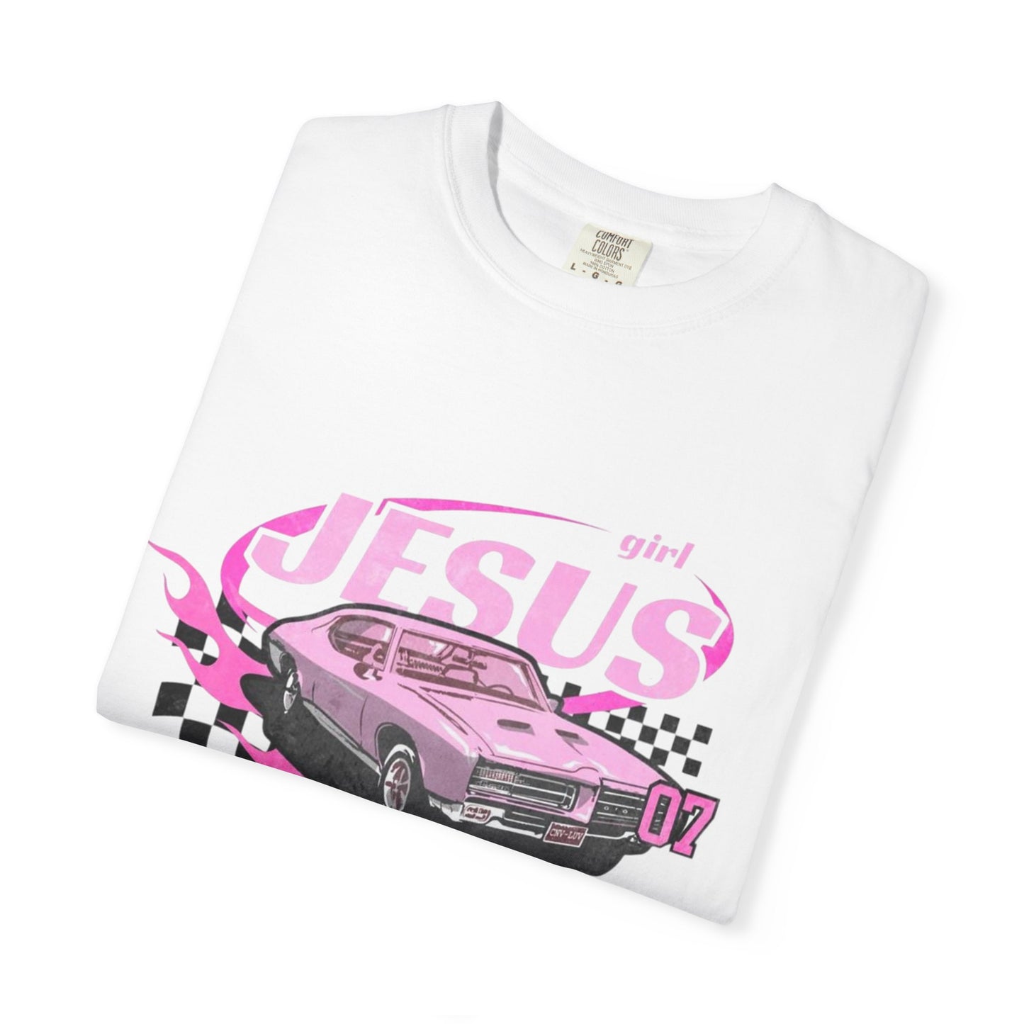Christian Girl | Pink Race Car Graphic T-shirt | Christian Faith Based T-shirt