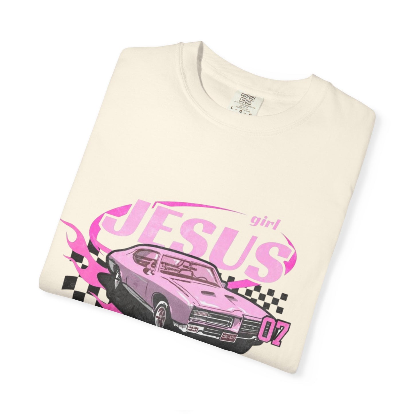 Christian Girl | Pink Race Car Graphic T-shirt | Christian Faith Based T-shirt